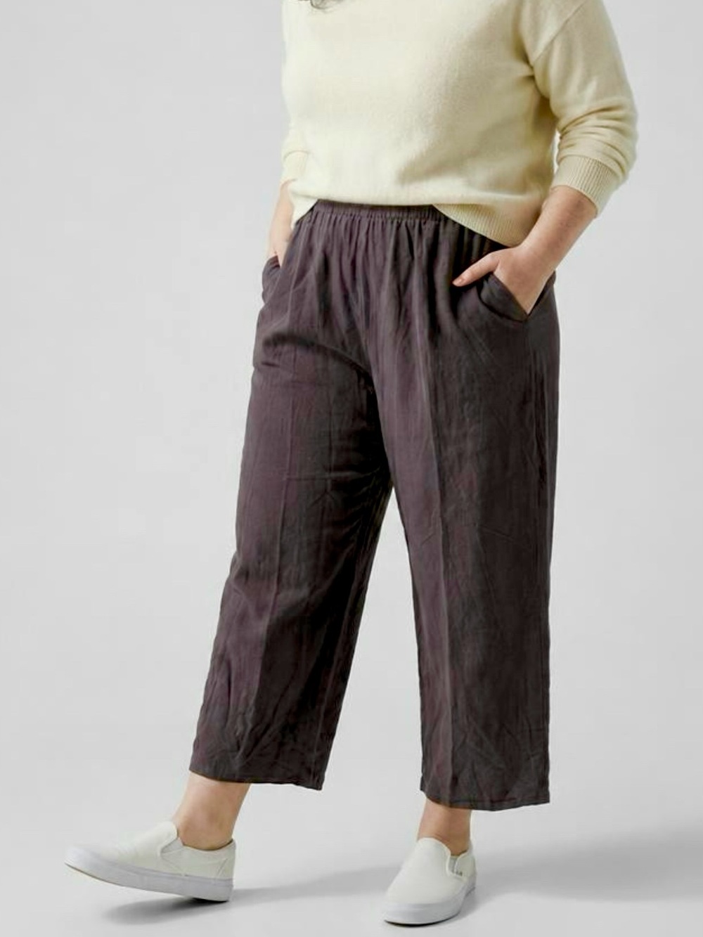 Citron of Santa Monica Textured Silk Elastic Waist Pull-on Pants Neutral Brown
